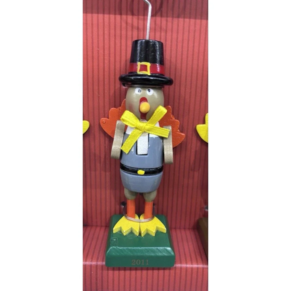 Set of 4 Thanksgiving Turkey Nutcracker Place Card Holders 5.5 Open Box